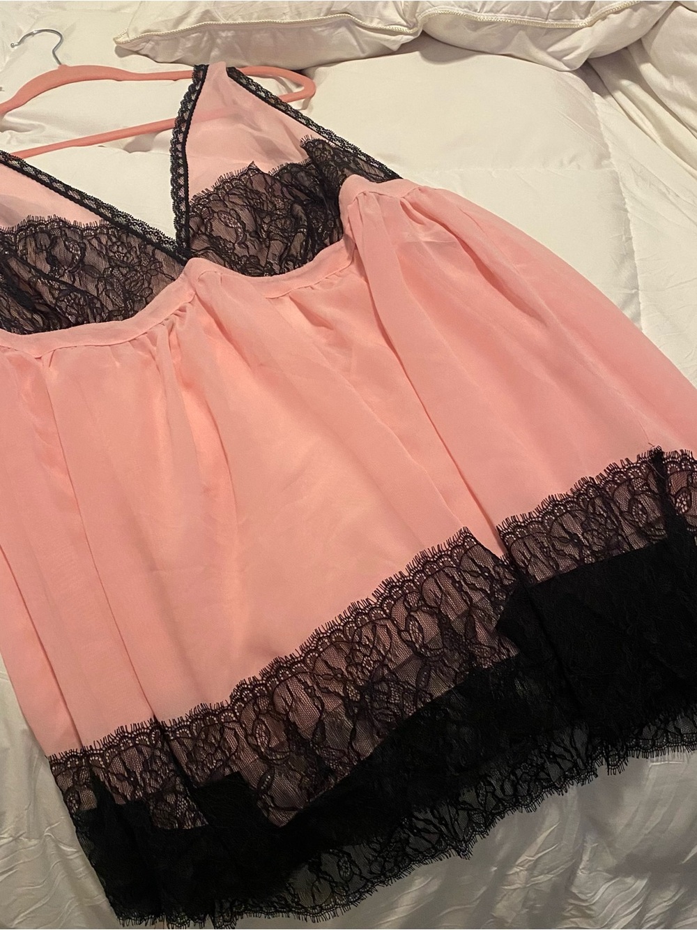 Pink and Black Lace Babydoll Chemise